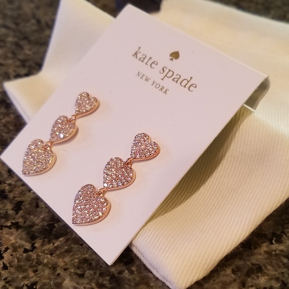 kate spade Yours Truly Rose Gold-Tone Crystal Encrustd Triple Heart Earrings NWT - Picture 8 of 12